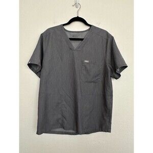 FIGS Chisec 3 Pocket Gray Scrub Top Medical Short Sleeve V-Neck Men's Size Large